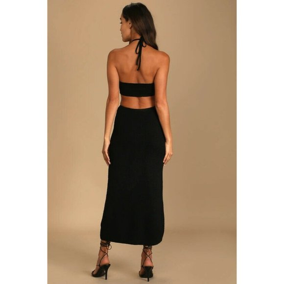 Lulu’s Black Lush for Life Cutout Halter Knit Midi Dress - Picture 3 of 8